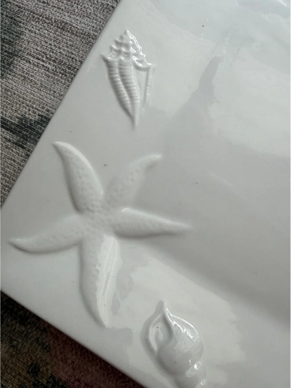 Pottery Barn Seashore Ceramic Seashell Platter White Rectangular 16” x 12”